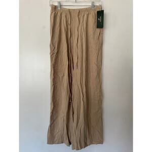 Purpearl Linen Pants in Tan, Wide-Leg, Elastic Waist, NWT